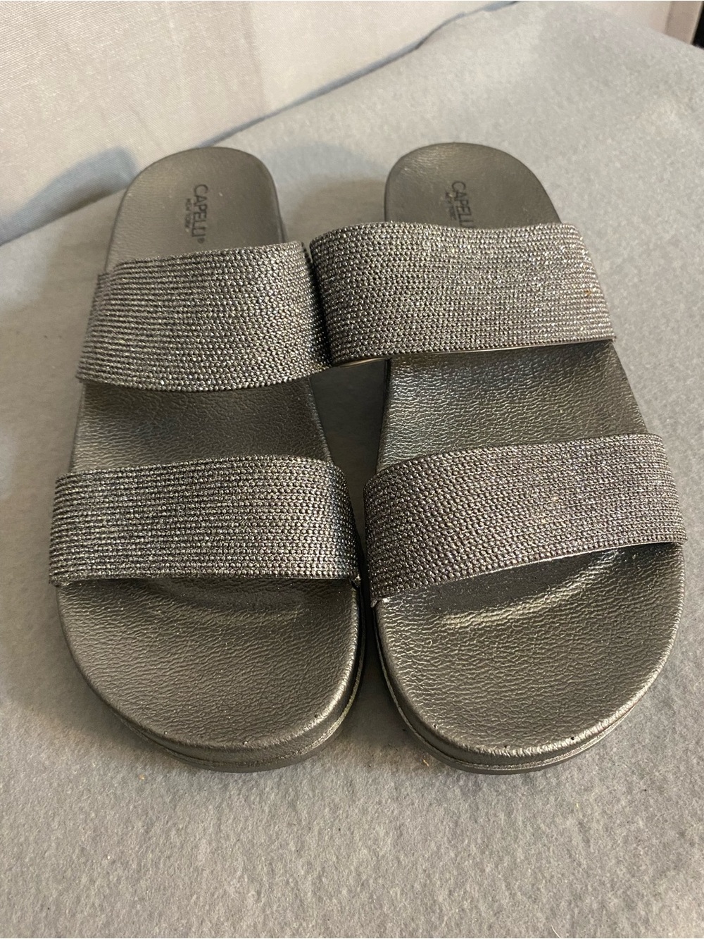 Capelli of New York Metallic Pewter Slide Sandals